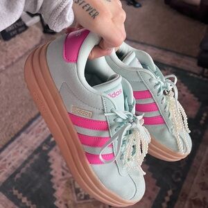 adidas Mint Green & Hot Pink Platform Sneakers